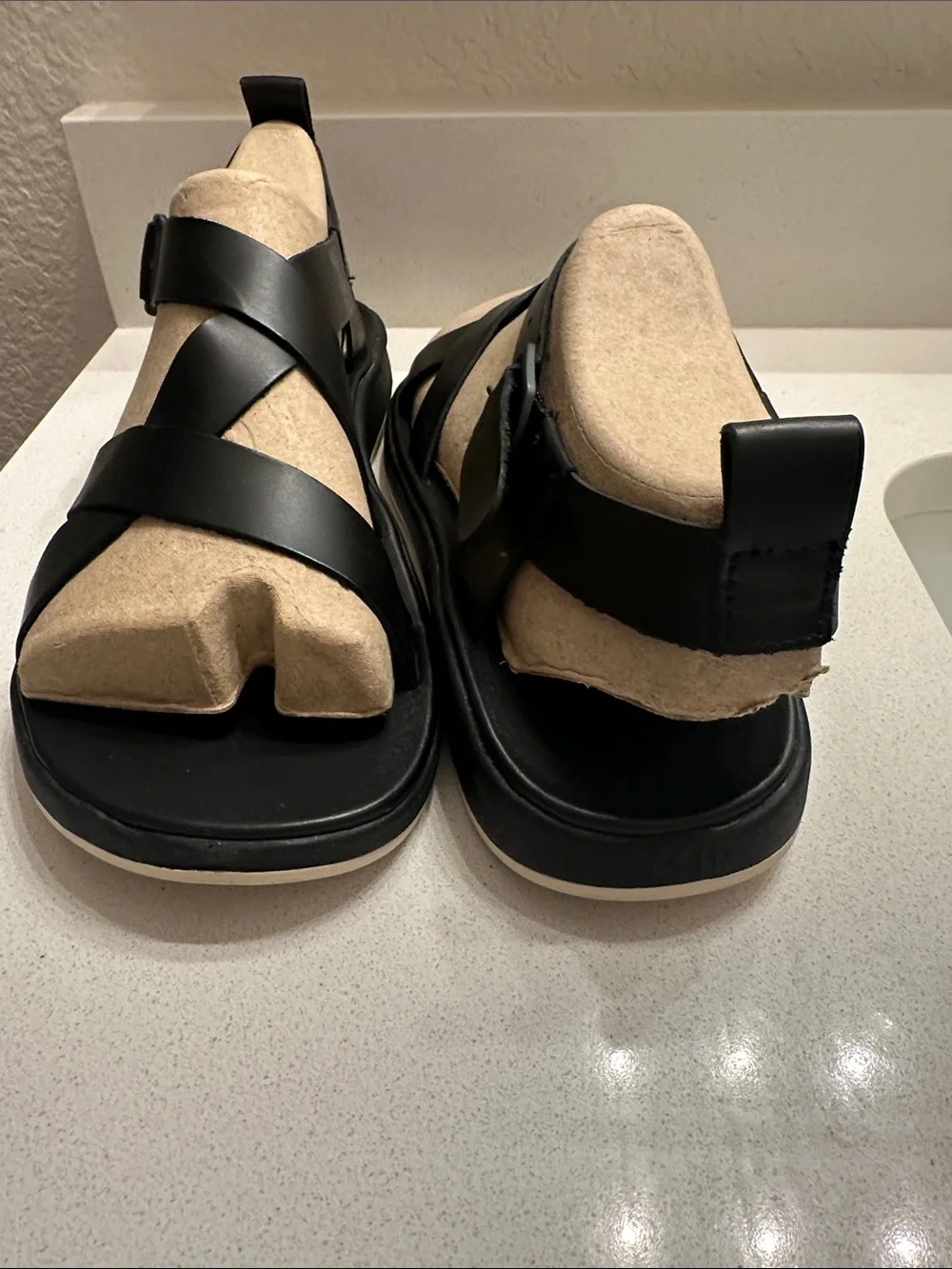 Chaco Men’s Black Strappy Sandals with Tan Footbed